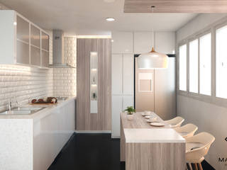 Remodelación Cocina en colores claros, Mauriola Arquitectos Mauriola Arquitectos Built-in kitchens White