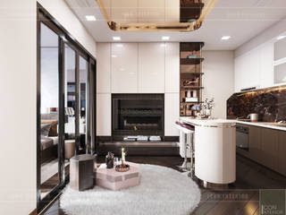 THIẾT KẾ NỘI THẤT MONOCHROME CĂN HỘ LANDMARK 81 - Tiêu chí "Less is more" trong thiết kế nội thất, ICON INTERIOR ICON INTERIOR Modern Living Room