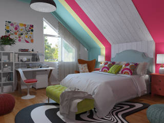 Eclectic -Pop Art decoration homify غرفة نوم bedroom,decorate bedroom,how to decorate,pop art style,pop art bedroom,3d design,interior design,rendering,home deco,colourful,customized designs