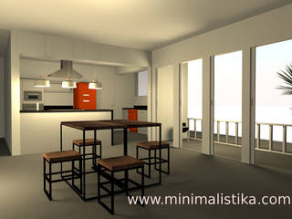 Sala comedor y cocina integrada - San Isidro-Lima, Minimalistika.com Minimalistika.com غرفة السفرة خشب متين Multicolored