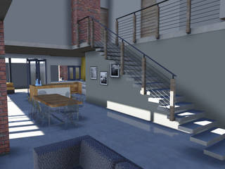 Living area ENDesigns Architectural Studio Modern living room living area,open plan,concrete flooring,stairs