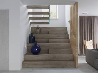 ДИЗАЙН-ПРОЕКТ ЧАСТНОГО ДОМА, ИСТРИНСКИЙ РАЙОН, 200 М², SK Interiors studio SK Interiors studio Stairs Wood Wood effect