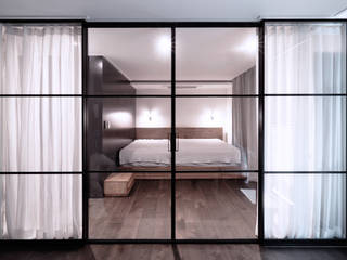 Room in Room Partition Wall, 알루미늄 슬라이딩도어, 유리슬라이딩도어, WITHJIS(위드지스) WITHJIS(위드지스) Moderne Schlafzimmer Aluminium/Zink Schwarz