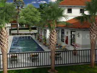 Exterior Pool View Design Ideas Landscaping Architectural Rendering Studio homify Passive house Concrete container house,Architectural,designer,CGI,exterior,house,visualization,design,rendering