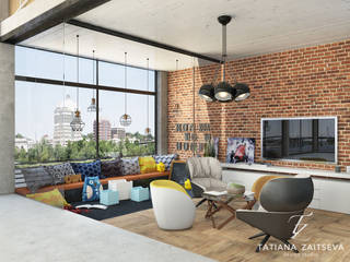 Wystrój wnętrz Pokazy motoryzacyjne w stylu loftu, Design studio TZinterior group Design studio TZinterior group Living room