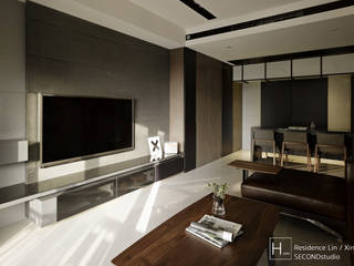 現代都會雅痞風的單身男性公寓, SECONDstudio SECONDstudio Modern Living Room Slate