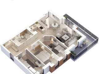 Apartment 3D layouts / Plany 3D mieszkań, Kola Studio Wizualizacje Architektoniczne Kola Studio Wizualizacje Architektoniczne