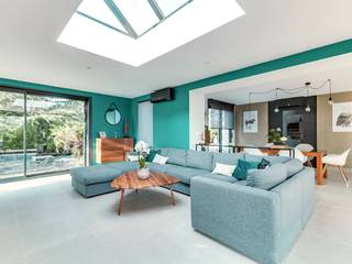 Une extension d'architecte aménagée et décorée, ATDECO ATDECO Salon moderne Vert