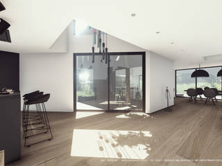 Double high ceiling area in house A OGGOstudioarchitects, unipessoal lda Moderne Wohnzimmer Grau house,interior,contemporary,architecture,Portugal