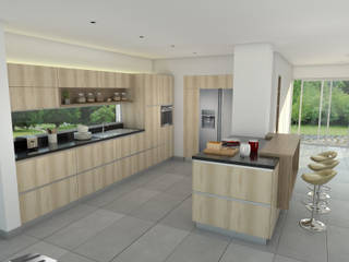 cocina con RH Rovere y RH miel de Tablemac y accesorios y herrajes de Madecentro, sergio augusto arevalo gutierrez sergio augusto arevalo gutierrez Built-in kitchens Chipboard