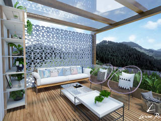 Varanda do Ateliê - DG, Larissa Reis Arquitetura Larissa Reis Arquitetura Modern balcony, veranda & terrace Wood Wood effect