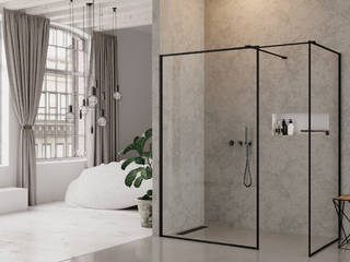 Stylische Duschkabinen: Black Edition von Zicco aus Berlin, ZICCO GmbH - Waschbecken und Badewannen in Blankenfelde-Mahlow ZICCO GmbH - Waschbecken und Badewannen in Blankenfelde-Mahlow Modern Bathroom Glass Black