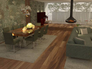 Open Space: Um espaço, quatro ambientes, Casativa Interiores Casativa Interiores Modern living room Wood Wood effect