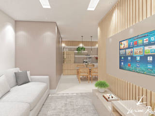 Apartamento 40 m², Larissa Reis Arquitetura Larissa Reis Arquitetura Ruang Keluarga Modern