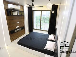 Bedroom interior Design of a 3bhk residential apartment in Vesu, Surat, 29Design Studio 29Design Studio 臥室