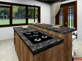 Keuken met eiland, 3DDOC 3DDOC Modern Mutfak Ahşap Ahşap rengi