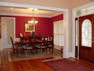 Dining room with red shades homify Modern Dining Room