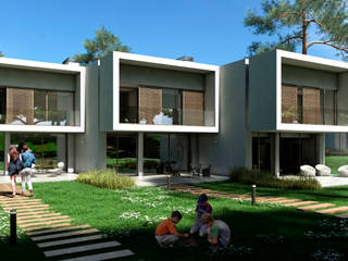 Residencial de viviendas pareadas en Cádiz., ARQZONE 3D+Design Studio ARQZONE 3D+Design Studio 長屋 石灰岩