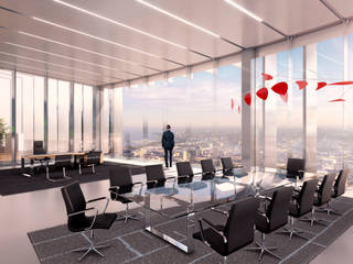 Office over Chicago, ARQZONE 3D+Design Studio ARQZONE 3D+Design Studio Modern study/office Glass