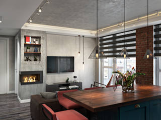 Лофт на Союзном проспекте, FISHEYE Architecture & Design FISHEYE Architecture & Design Moderne keukens