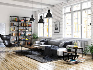 Industrial Wohnzimmer, Steven Romsits - 3D Visualisierung Steven Romsits - 3D Visualisierung Living room