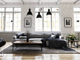 Industrial Wohnzimmer, Steven Romsits - 3D Visualisierung Steven Romsits - 3D Visualisierung Living room