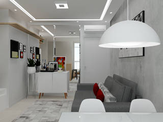 Apartamento Compacto, Bruna Ferraresi Bruna Ferraresi Salones de estilo moderno Tablero DM Rojo