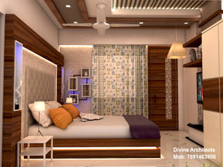 Son_ s bed room interior design for mr. Ramavtar Khunteta jalmahal site joraver Singh gate govind nagar east Jaipur, divine architects divine architects Moderne slaapkamers