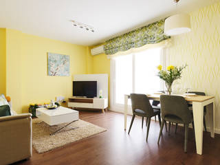 Alegría y color en una primera vivienda, Noelia Villalba Interiorista Noelia Villalba Interiorista Mediterranean style living room