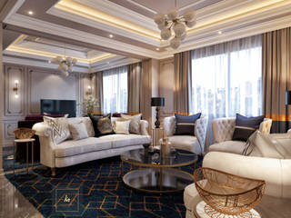 تصميم رسبشن نيو كلاسيك , Kareem Mohammed Designs Kareem Mohammed Designs Living room کنکریٹ Beige