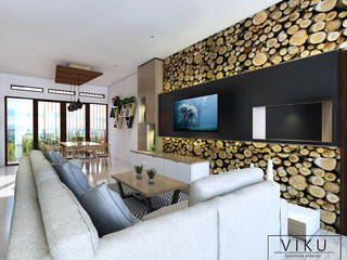 Living room , viku viku Salas de estar escandinavas Madeira Acabamento em madeira