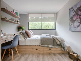 RESIDENCIA ESTUDIANTES, ELIZABETH BACA ELIZABETH BACA Modern style bedroom Wood-Plastic Composite Grey