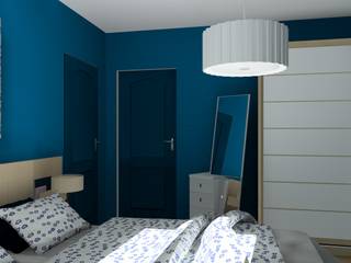 Du bleu pour une chambre apaisante, Anne Caroline Devos - Créatrice d'Intérieurs Anne Caroline Devos - Créatrice d'Intérieurs Camera da letto moderna