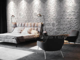 LOFT FLORAL - 3D Platten aus GRC Beton, Loft Design System Deutschland - Wandpaneele aus Bayern Loft Design System Deutschland - Wandpaneele aus Bayern Modern Bedroom Concrete Grey