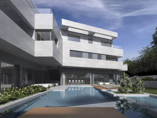 Vivienda unifamiliar en Madrid, ARQZONE 3D+Design Studio ARQZONE 3D+Design Studio Hồ bơi trong vườn Đá vôi