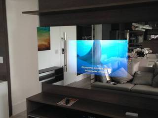 Espelho Tv Profissional Produção Própria., TechomeDesign Automação, Áudio e Vídeo TechomeDesign Automação, Áudio e Vídeo Modern living room Wood-Plastic Composite