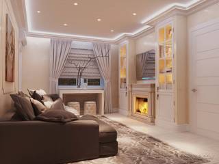 Интерьер гостиной с камином и большим шкафом, студия Design3F студия Design3F Living room