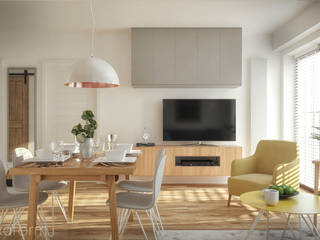 Mieszkanie 48 m2, hexaform - projektowanie wnętrz hexaform - projektowanie wnętrz 北欧デザインの リビング