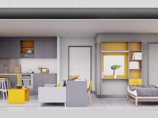 New Studio Apartment, CRISP3D CRISP3D Cuartos de estilo moderno Ladrillos