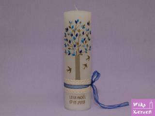 Taufkerze Vintage Lebensbaum Blau Junge auf einer Weißen Rustik Kerze, Wika Kerzen Wika Kerzen Dormitorios infantiles de estilo clásico