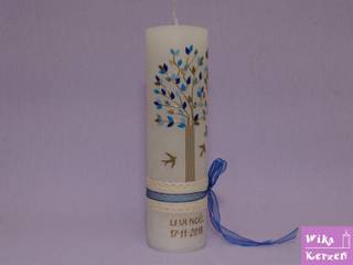 Taufkerze Vintage Lebensbaum Blau Junge auf einer Weißen Rustik Kerze, Wika Kerzen Wika Kerzen Habitaciones de bebé