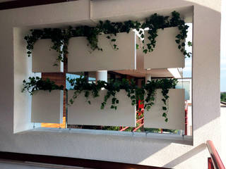 Terraza en ático. Cortina vegetal., Systemclip by Serastone Systemclip by Serastone Minimalistischer Balkon, Veranda & Terrasse Holz Holznachbildung
