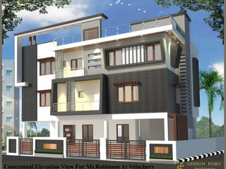 Mr. Robinson Residence At Velacheri, Chennai., Design port Design port Bungalows Concrete