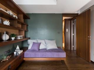 客房的牆面則以溫潤的碧綠色為主 宸域空間設計有限公司 Small bedroom