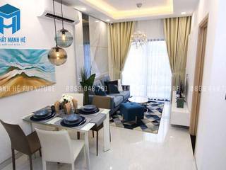 THI CÔNG NỘI THẤT CHUNG CƯ 79M2 CÓ 2 PHÒNG NGỦ ĐẸP, HIỆN ĐẠI - CHỊ MAI RIVERSIDE RESIDENCE QUẬN 7, Công ty Cổ Phần Nội Thất Mạnh Hệ Công ty Cổ Phần Nội Thất Mạnh Hệ Modern living room