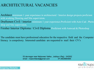 Architectural & Interior Vacancies, RAVI - NUPUR ARCHITECTS RAVI - NUPUR ARCHITECTS Single family home Stone Blue