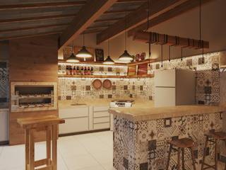 Área de Lazer Churrasqueira | RJ Gelker Ribeiro Arquitetura | Arquiteto Rio de Janeiro Armários e bancadas de cozinha Derivados de madeira Transparente churrasqueira
