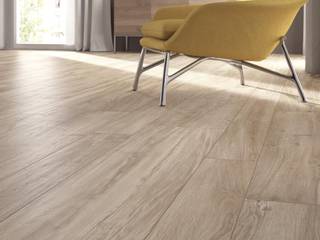 Finto parquet grigio per il living, finto parquet finto parquet Phòng ăn phong cách công nghiệp gốm sứ