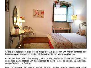 DECORAÇÃO DE QUARTO PARA HOSTAL MAÇÃ DE EVA , 7eva design - Arquitectura e Interiores 7eva design - Arquitectura e Interiores Habitaciones de estilo rústico Textil Ámbar/Dorado