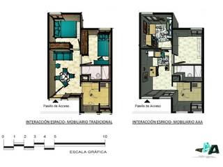 Mobiliario modular y multifuncional para viviendas inferiores a los 50mts2 , Cindy Castañeda Cindy Castañeda ห้องนั่งเล่น